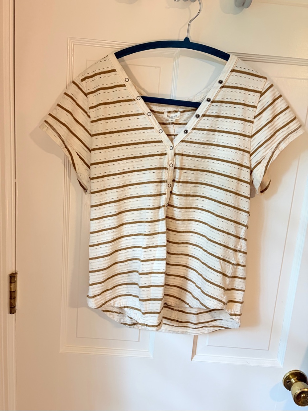 Pilcro Andie Scoop-Neck Ribbed Henley Top Striped - Picture 9 of 9